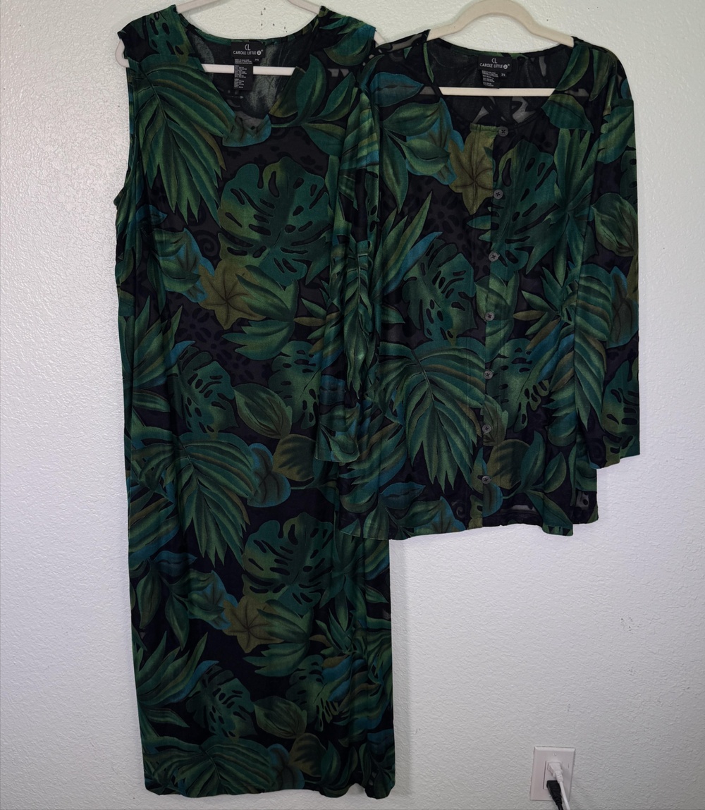 Carole Little Dress Womens 2X Monstera Tropical Leaf Maxi Cardigan Jacket Set